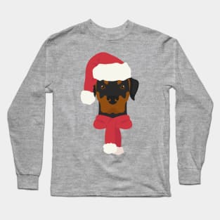 Christmas Rottweiler Dog Face Long Sleeve T-Shirt